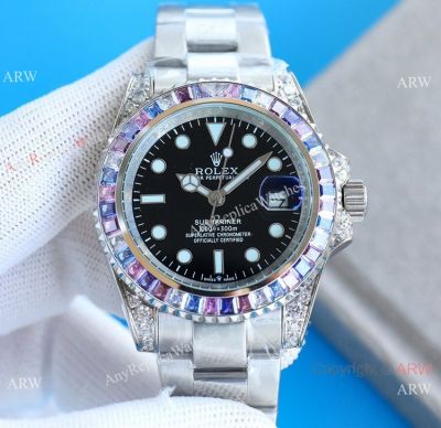 Copy Rolex Submariner Rainbow Stainless steel Watches 40mm